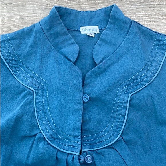 ❤️ Wednesday Blue Cropped Mandarin Collar Jacket - Picture 2 of 4